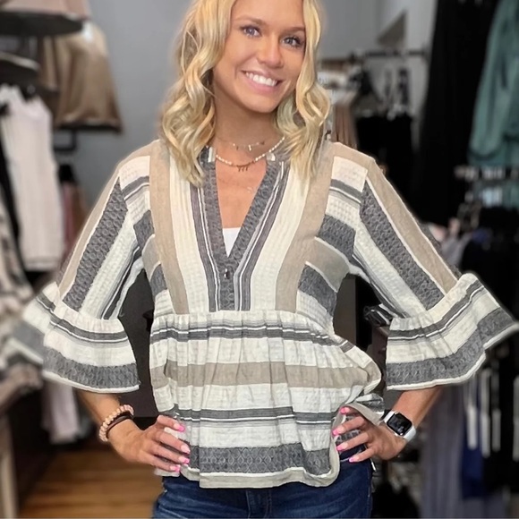 THML Beige and Gray Striped Top - Picture 11 of 11